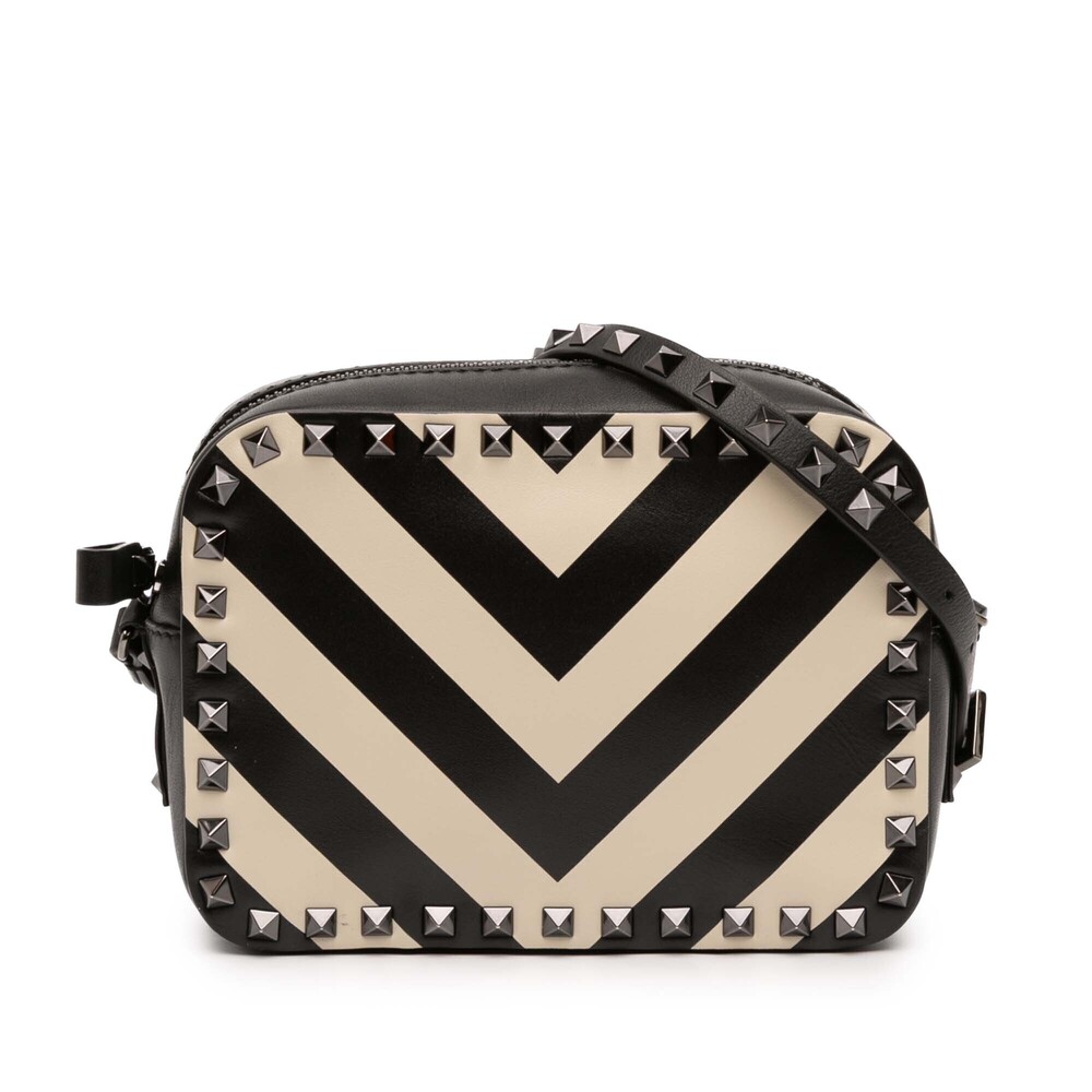 Pre-Loved Valentino Leather Chevron Print Rockstud Camera Bag
